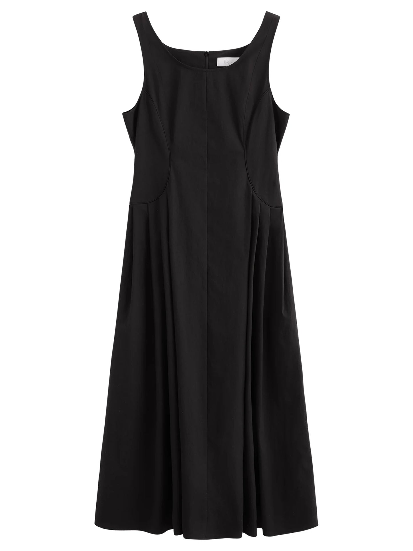 Black Square Neck A-Line Midi Dress