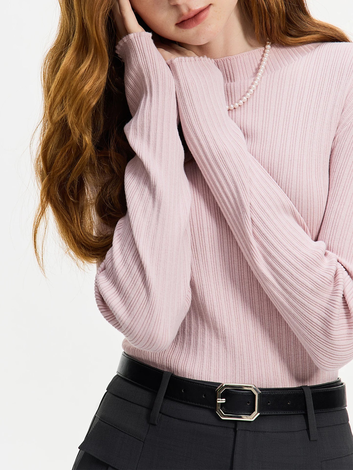 Black Ribbed Mock Neck Knit Top