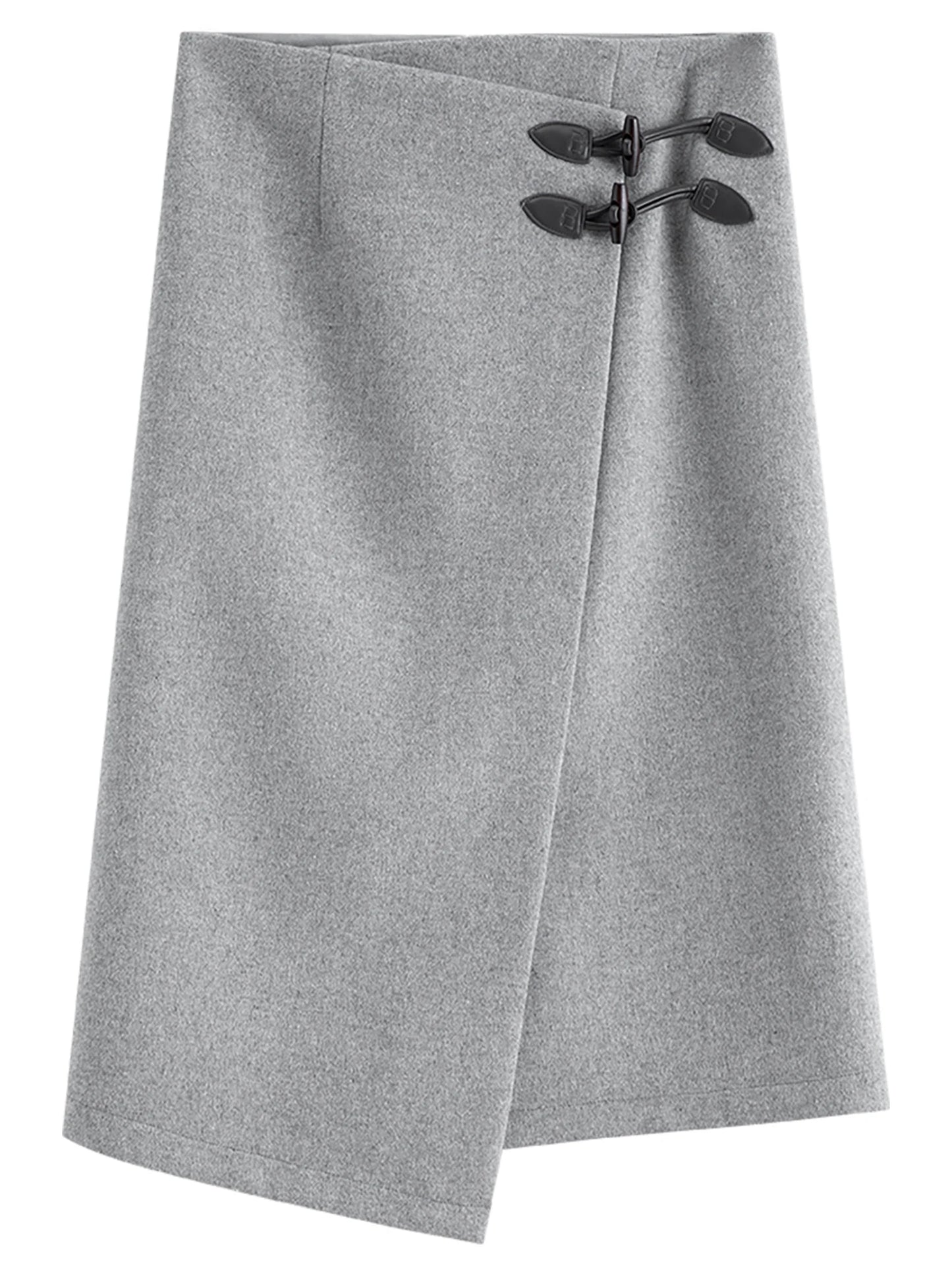 Brown Plaid Buckle Midi Skirt