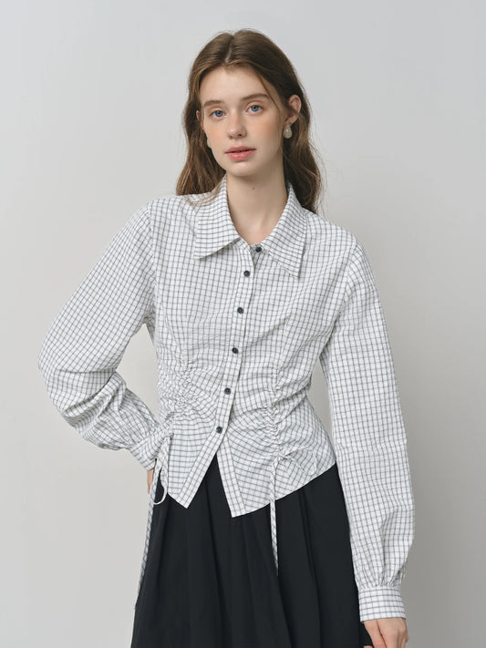 Gingham Tie Waist Button Shirt