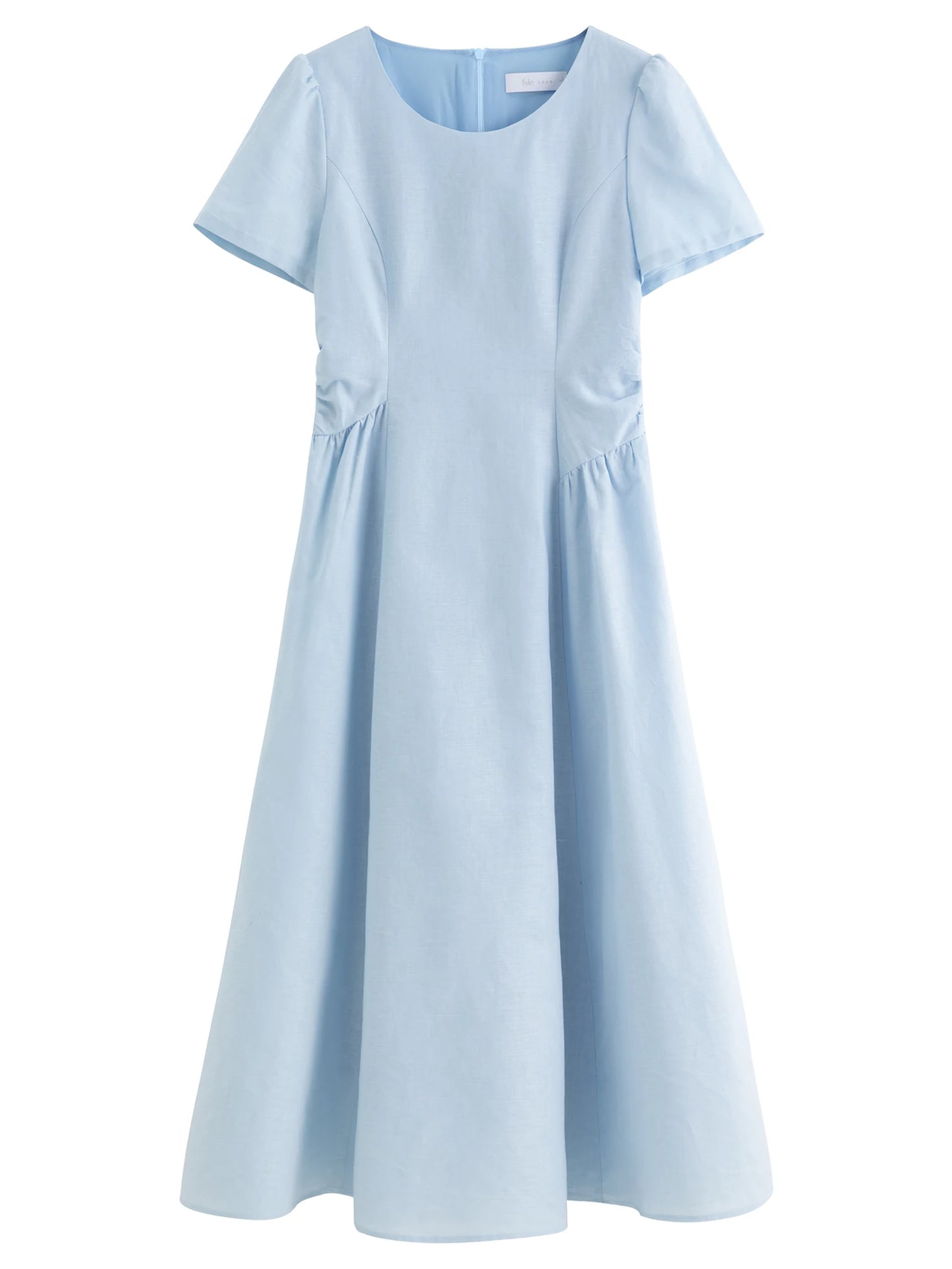 Pale Blue Pleated Waist Midi Dress