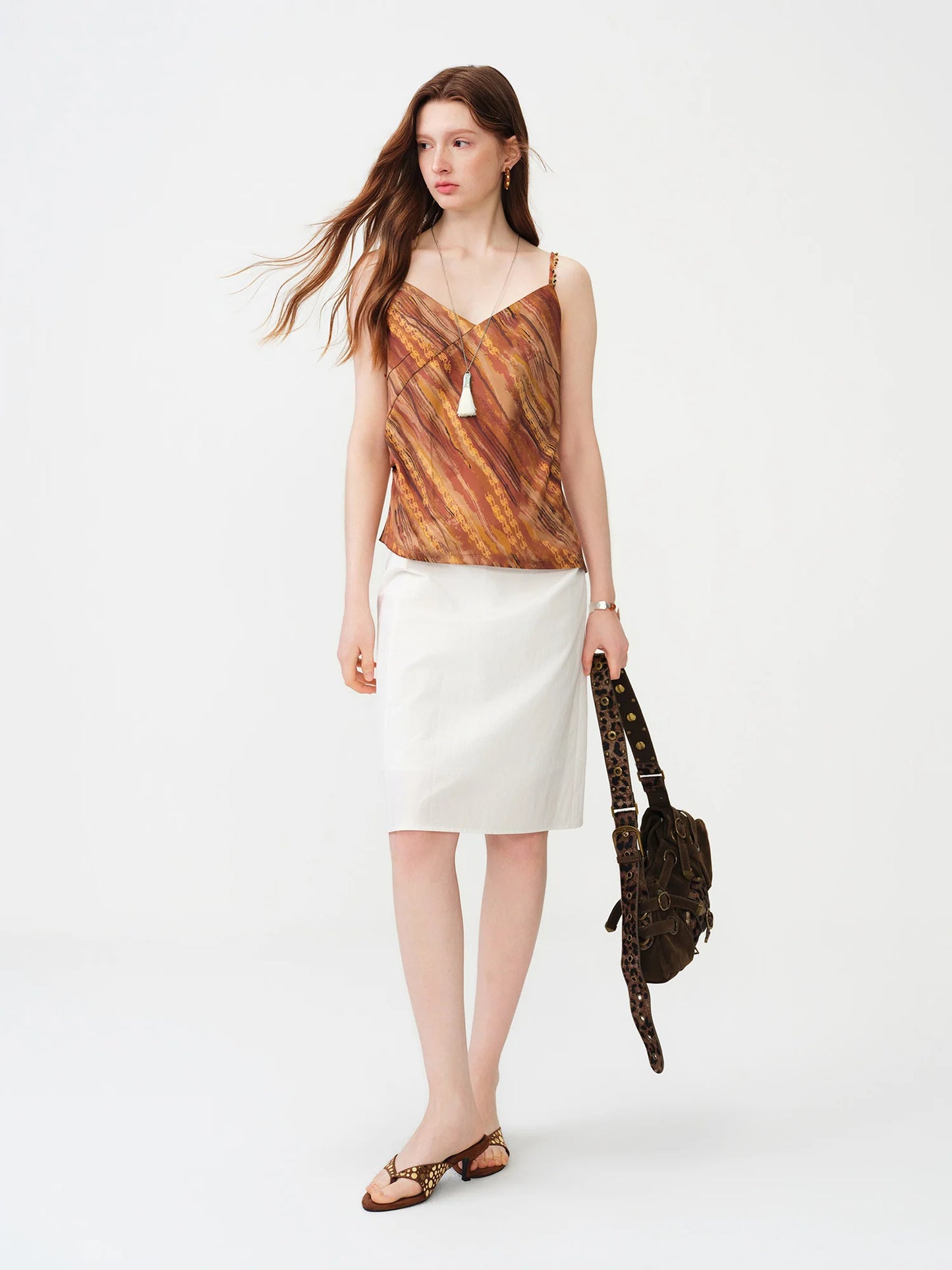Ivory Brooch Straight Midi Skirt