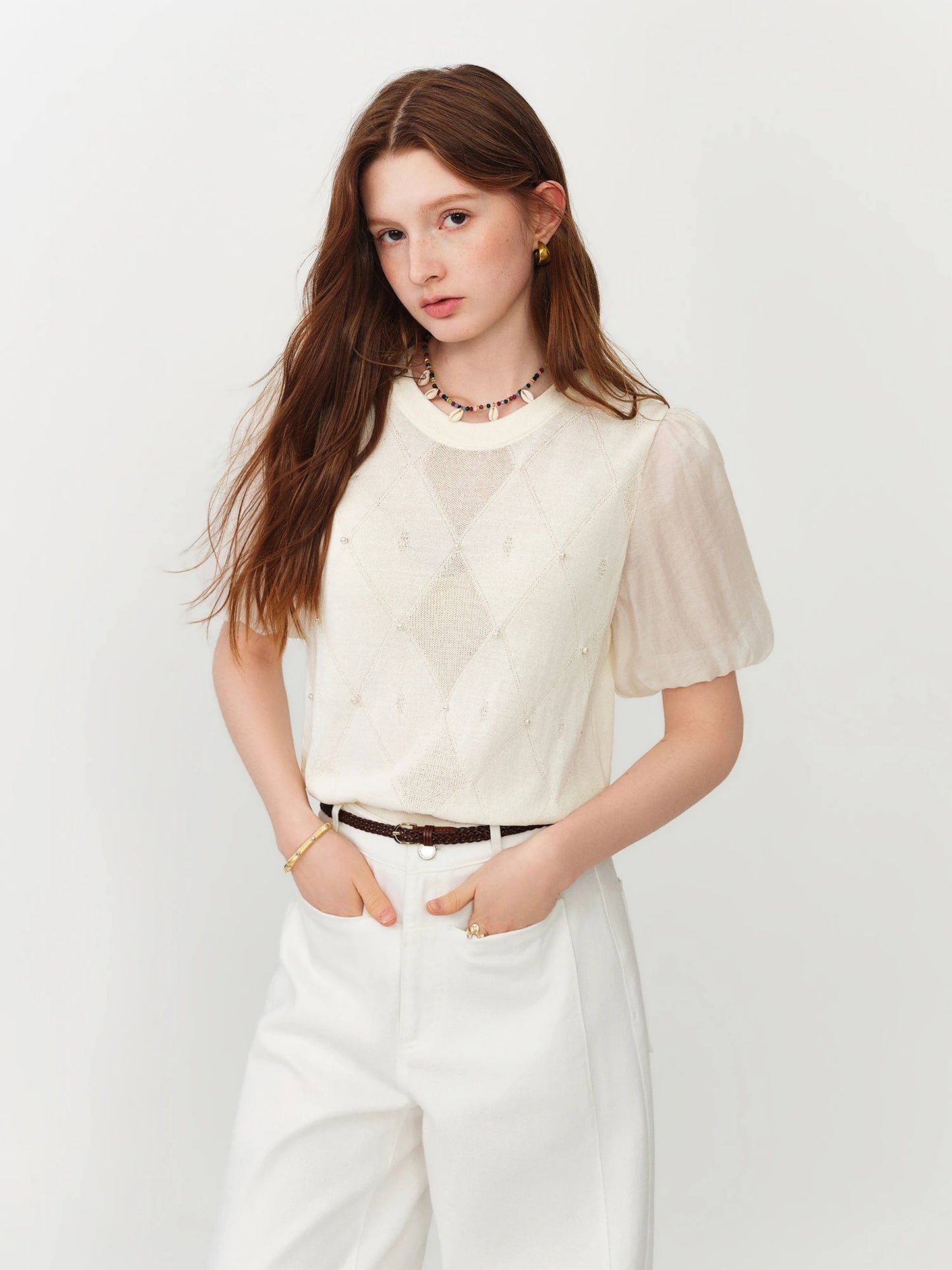 Black Pearl Puff Sleeve Knit Top