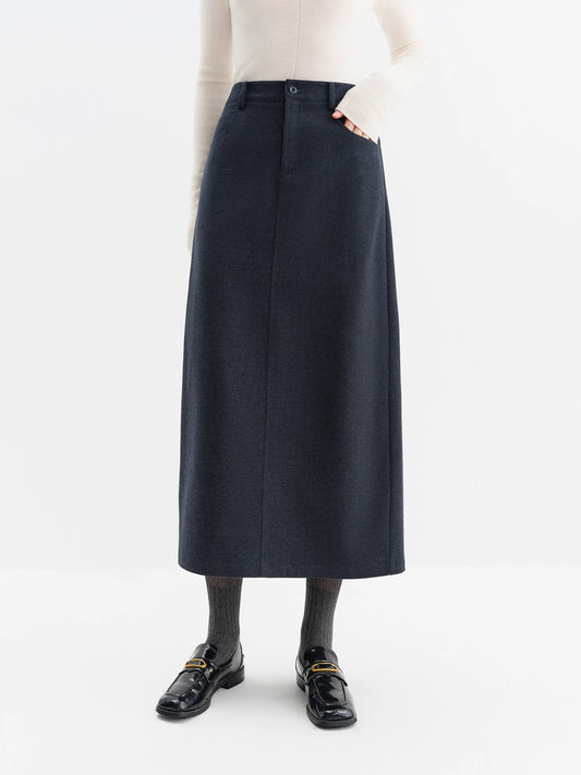 Navy Rivet Denim A-Line Midi Skirt