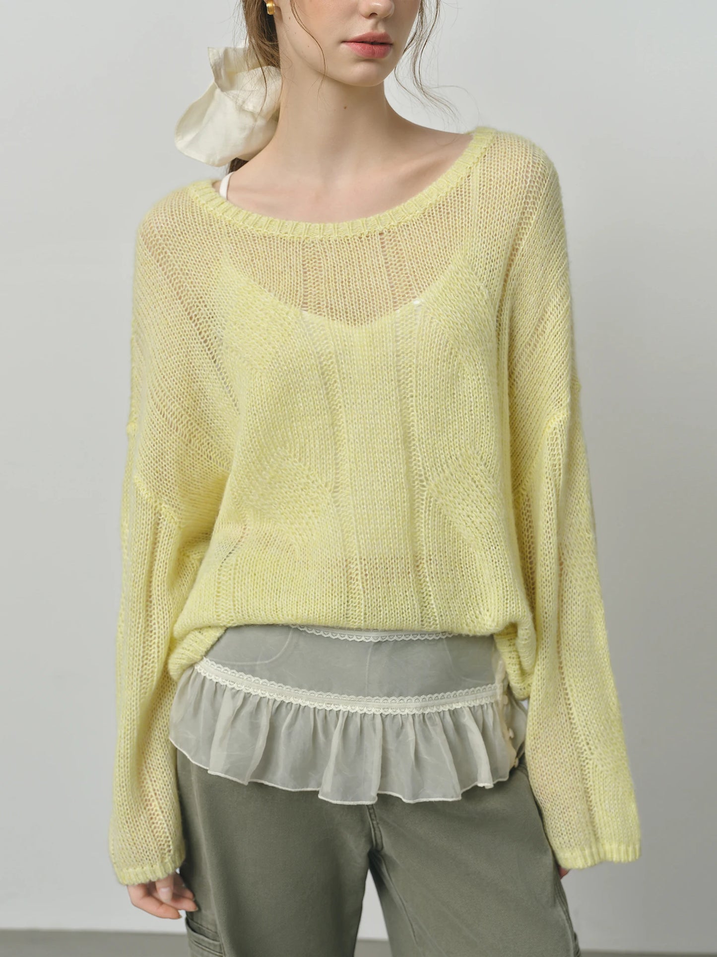 Butter Yellow Sheer Layered Knit Sweater