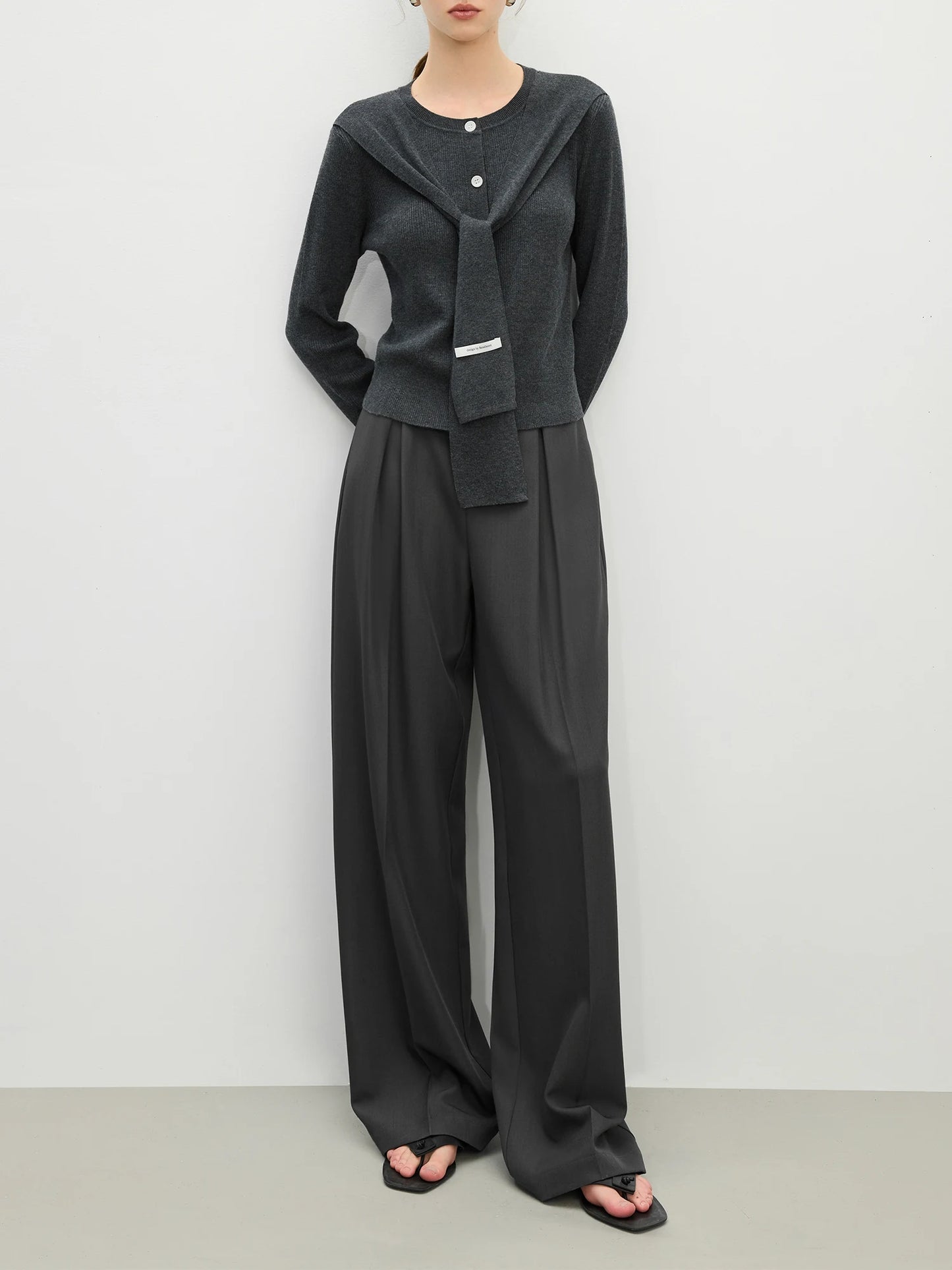 Charcoal Layered Scarf Knit Cardigan