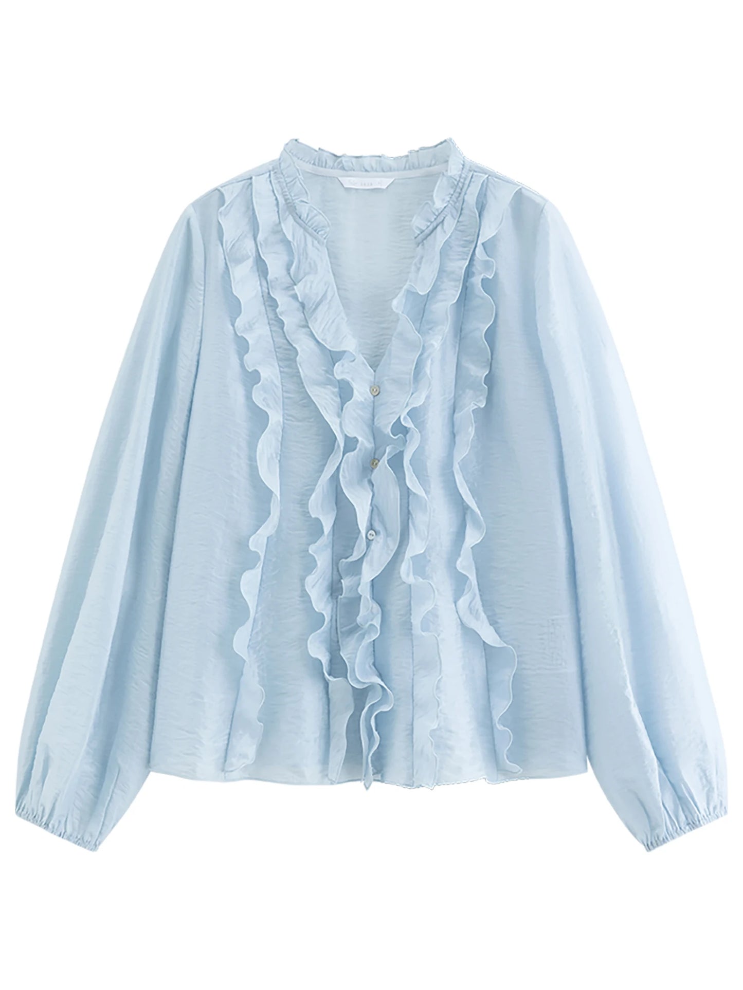 Pale Blue Ruffle Front Blouse