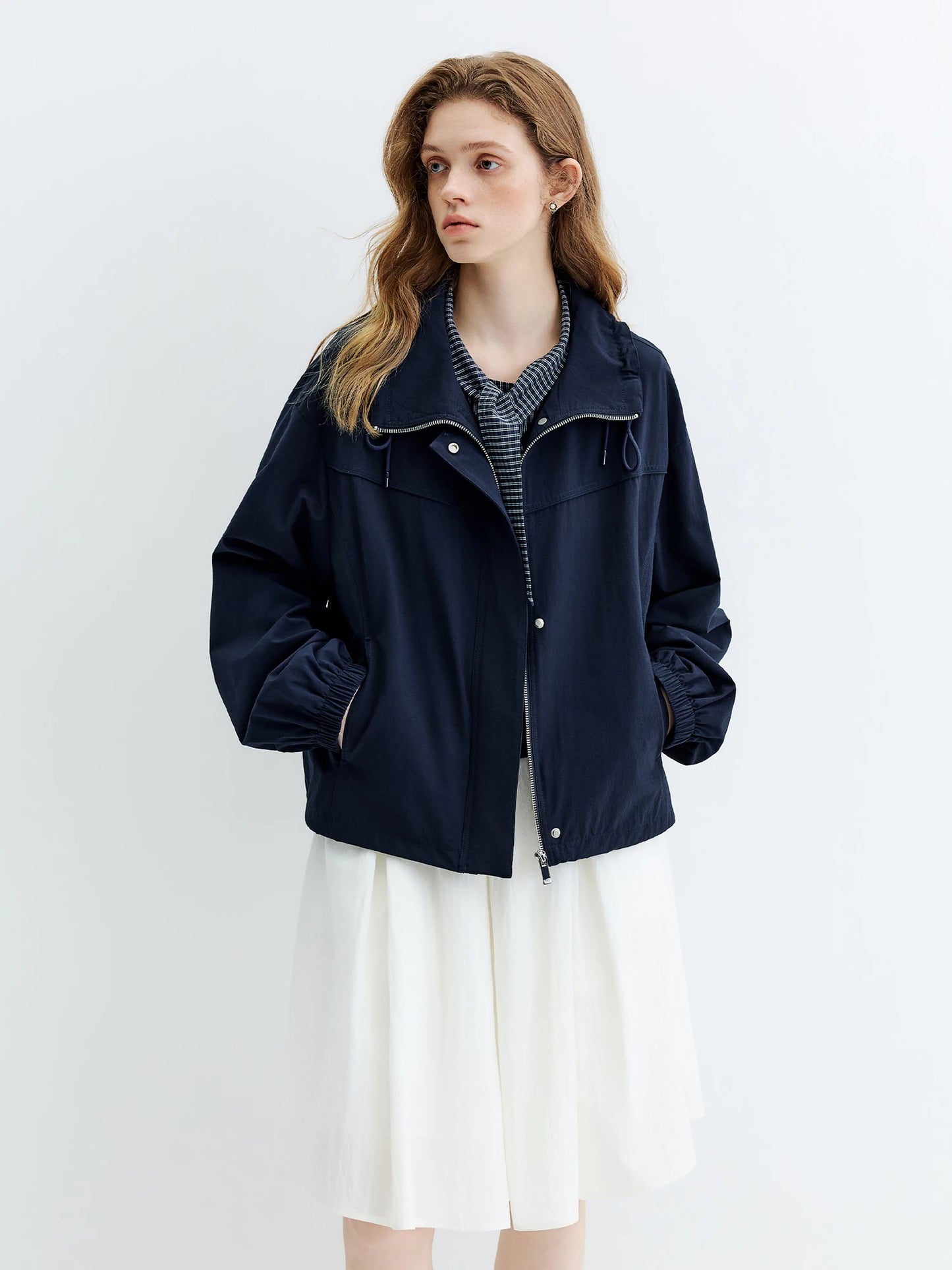 Burgundy Stand Collar Bomber Jacket
