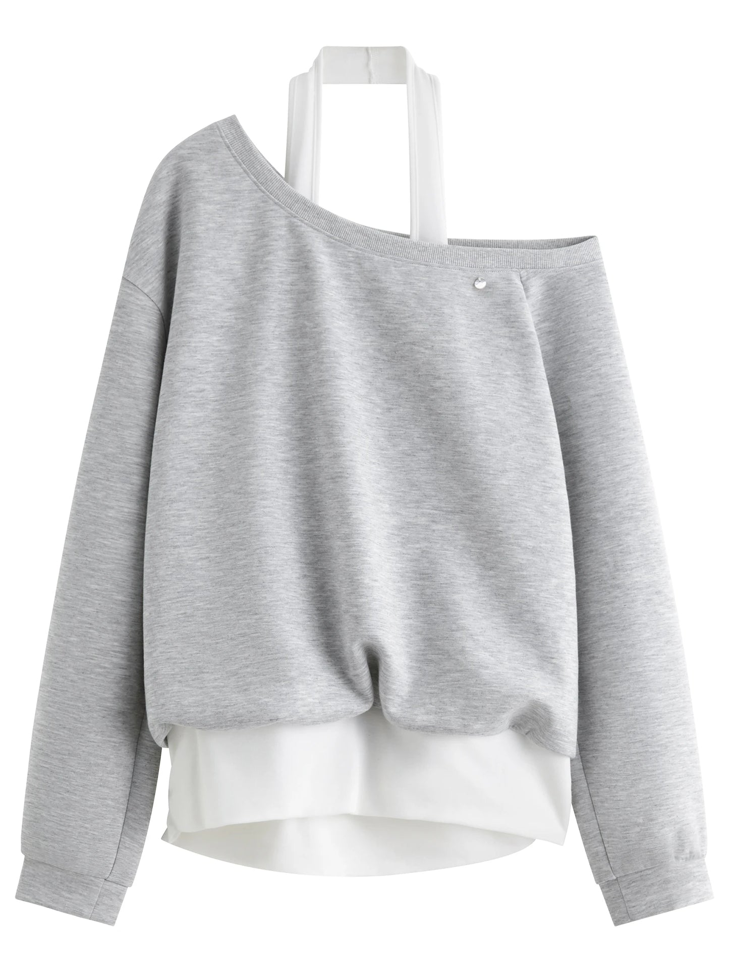 Grey Off Shoulder Layered Sweatshirt