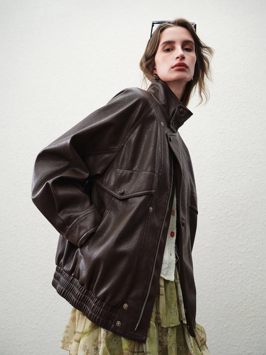 Dark Brown Oversized Leather Jacket
