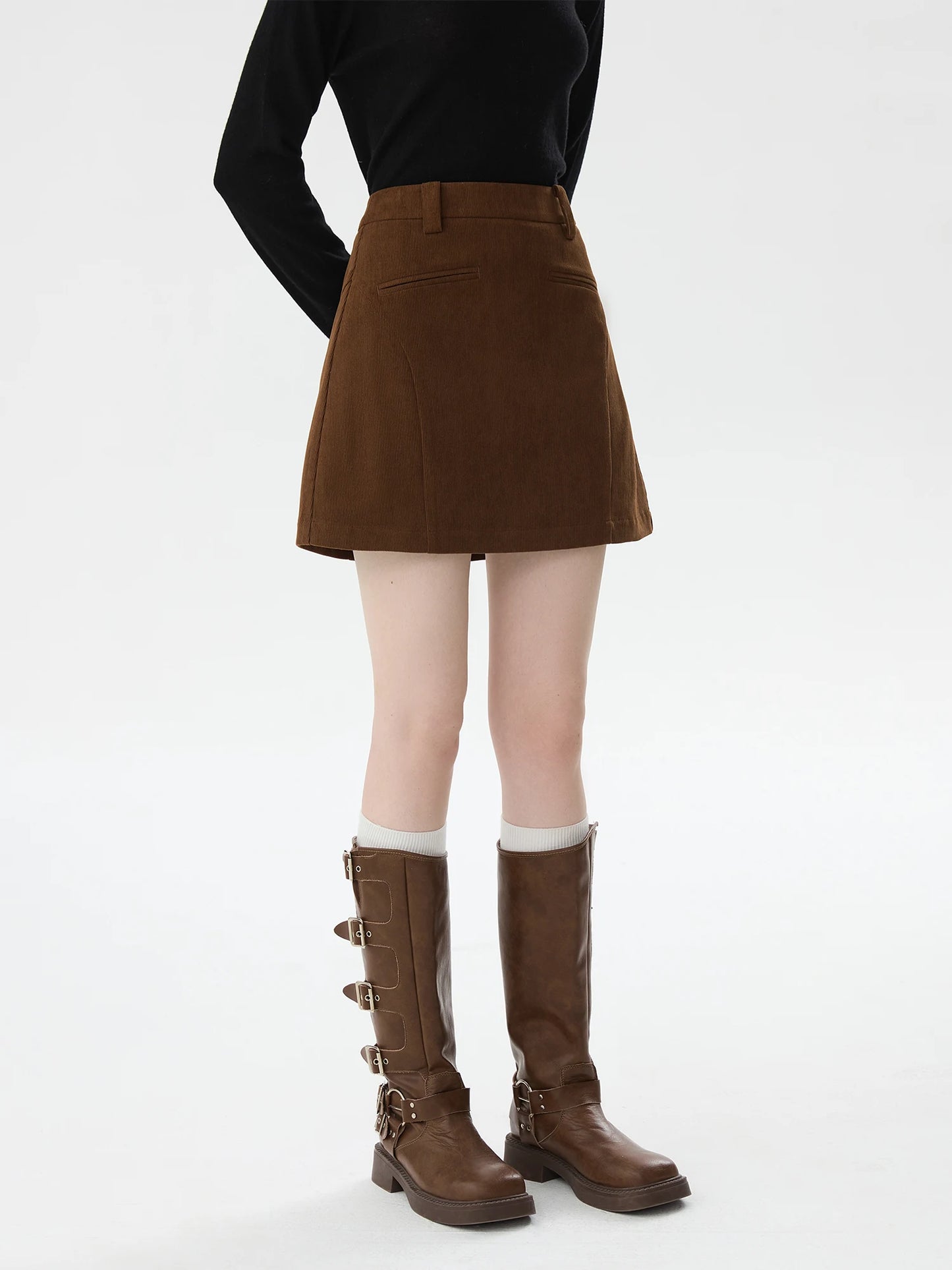 Brown Corduroy A-Line Mini Skirt