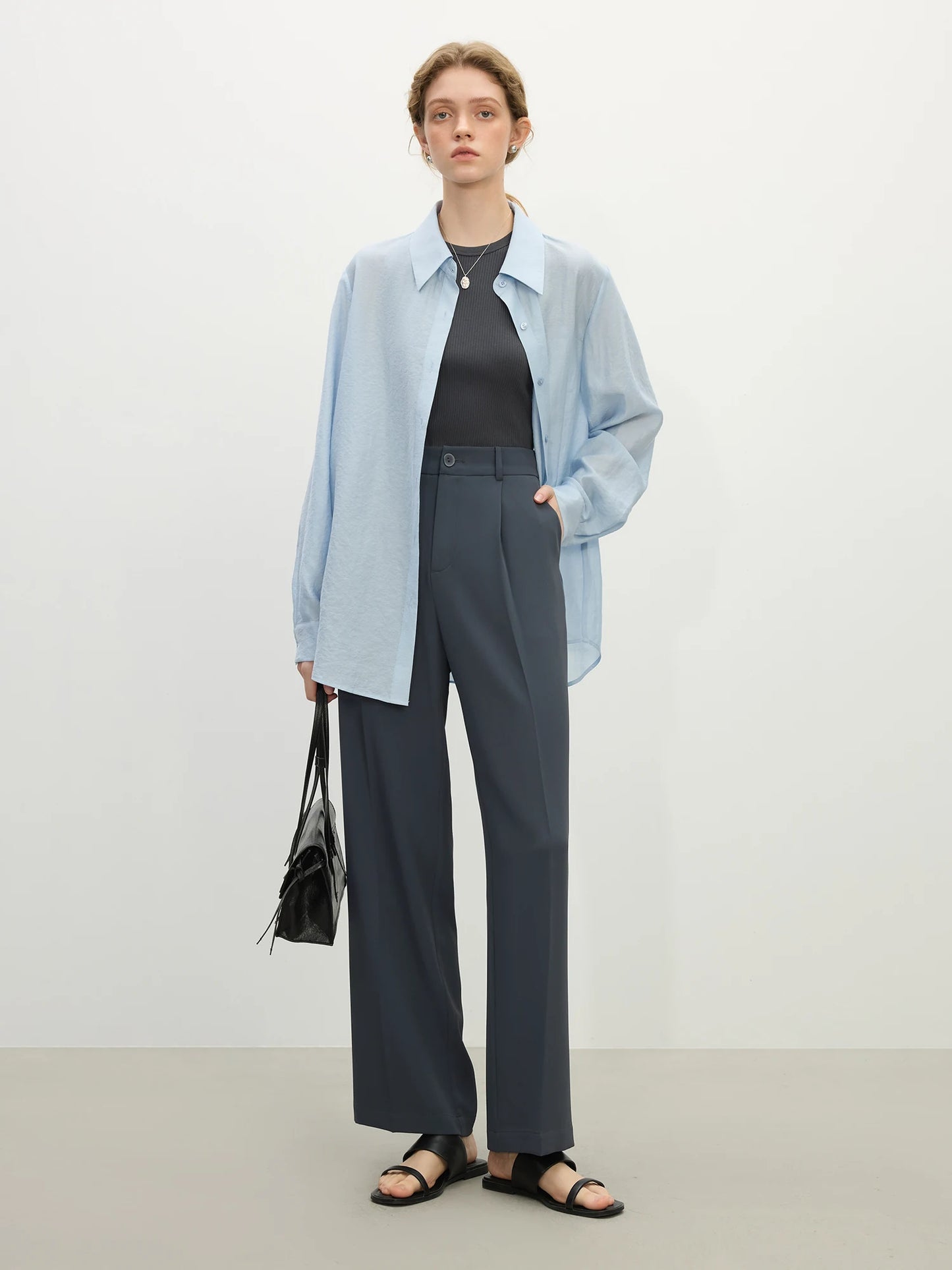 Slate Blue Straight Leg Trousers