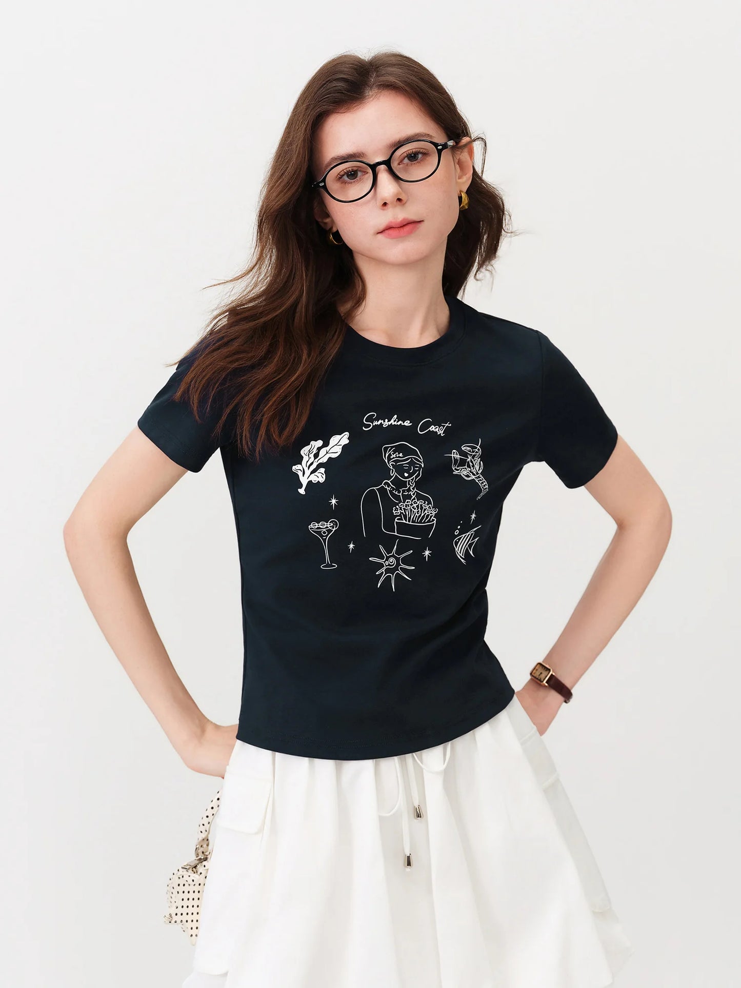 White Botanical Graphic Cotton Tee