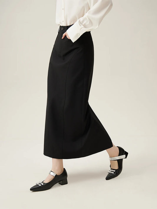 Black Bias Cut Midi Skirt