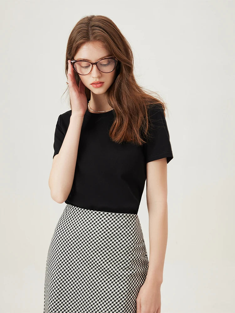 Black Scoop Neck Fitted Cotton Tee