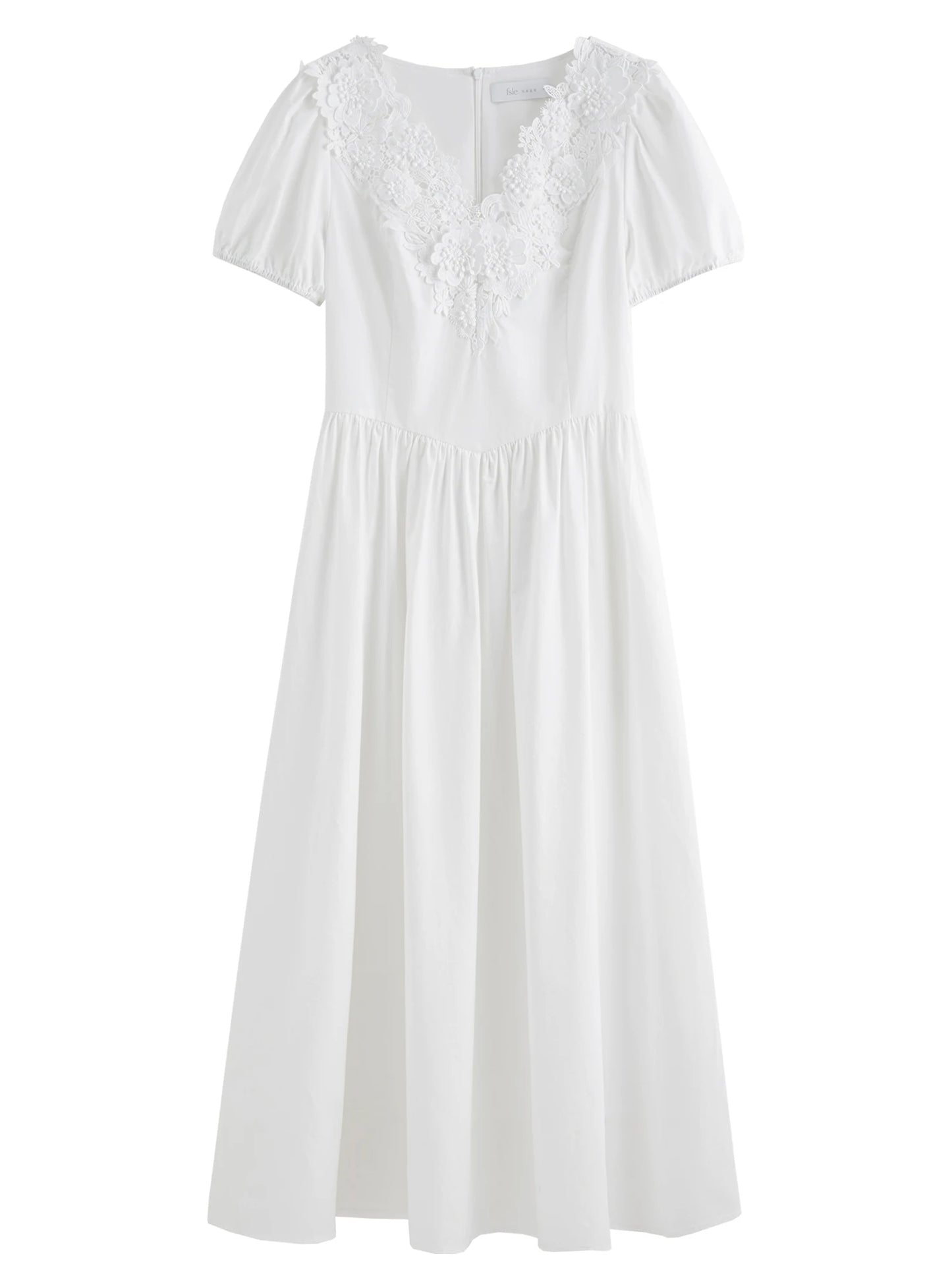 Pale Blue Lace V-Neck Midi Dress