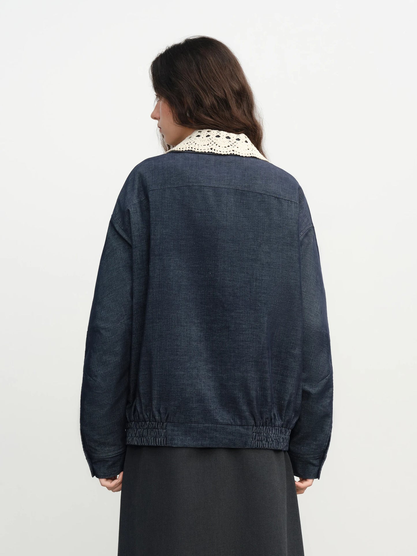 Dark Indigo Lace Collar Denim Jacket