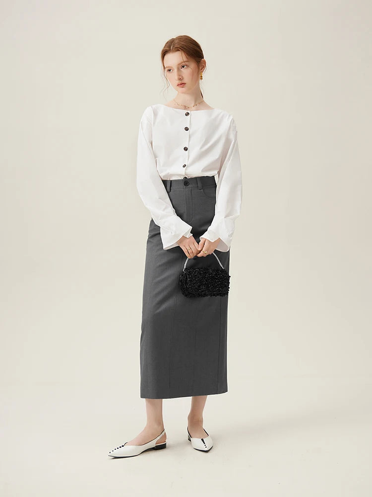 Black Bias Cut Midi Skirt