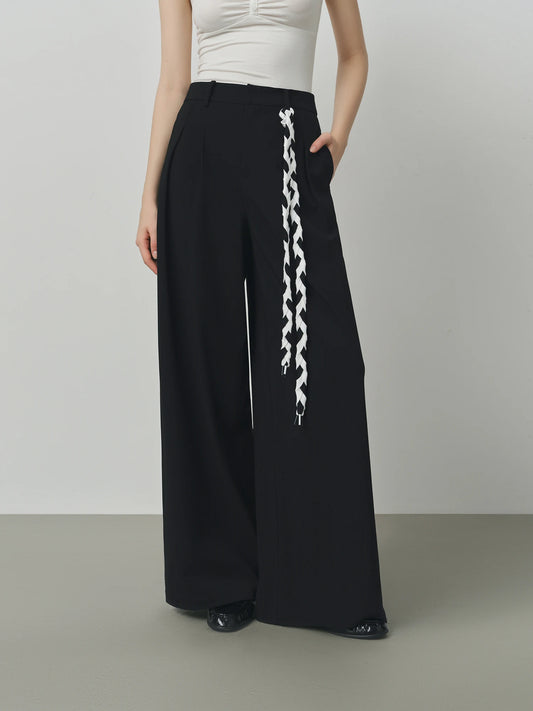 Black Chain Detail Wide Leg Pants