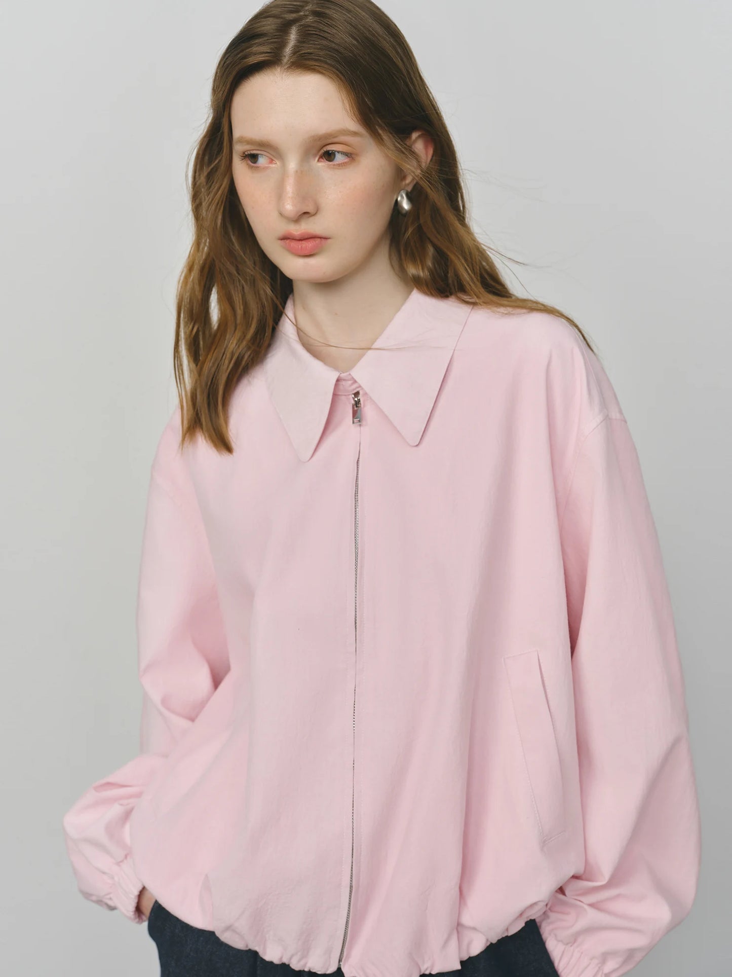 Blush Turn Collar Bomber Jacket