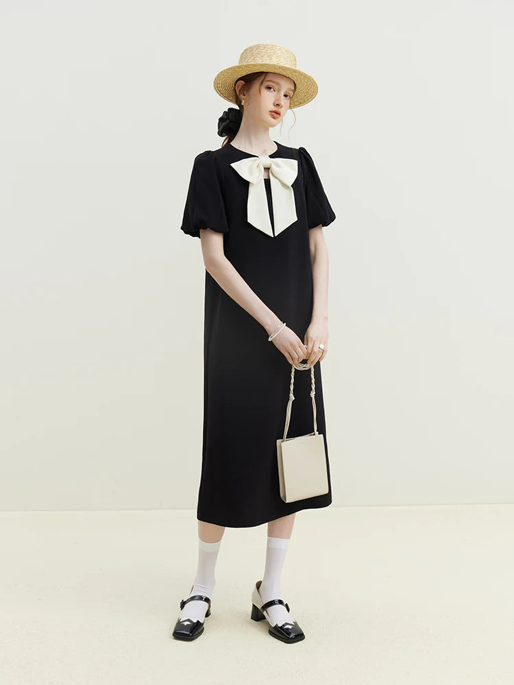 Black Bow Collar Midi Dress