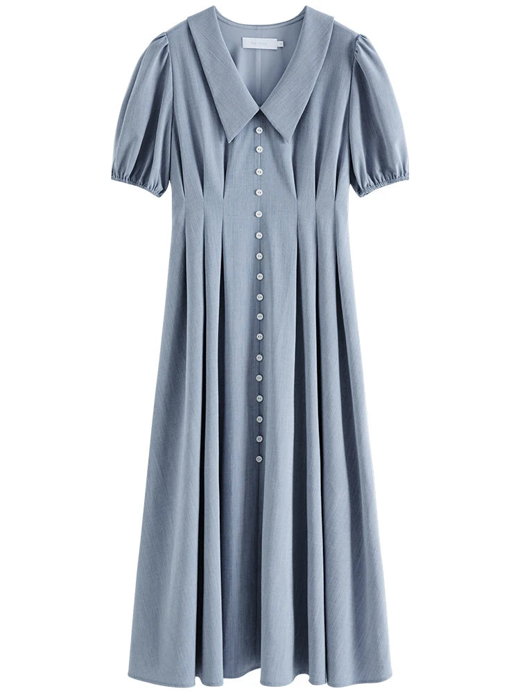 Dusty Blue Button Front Midi Dress