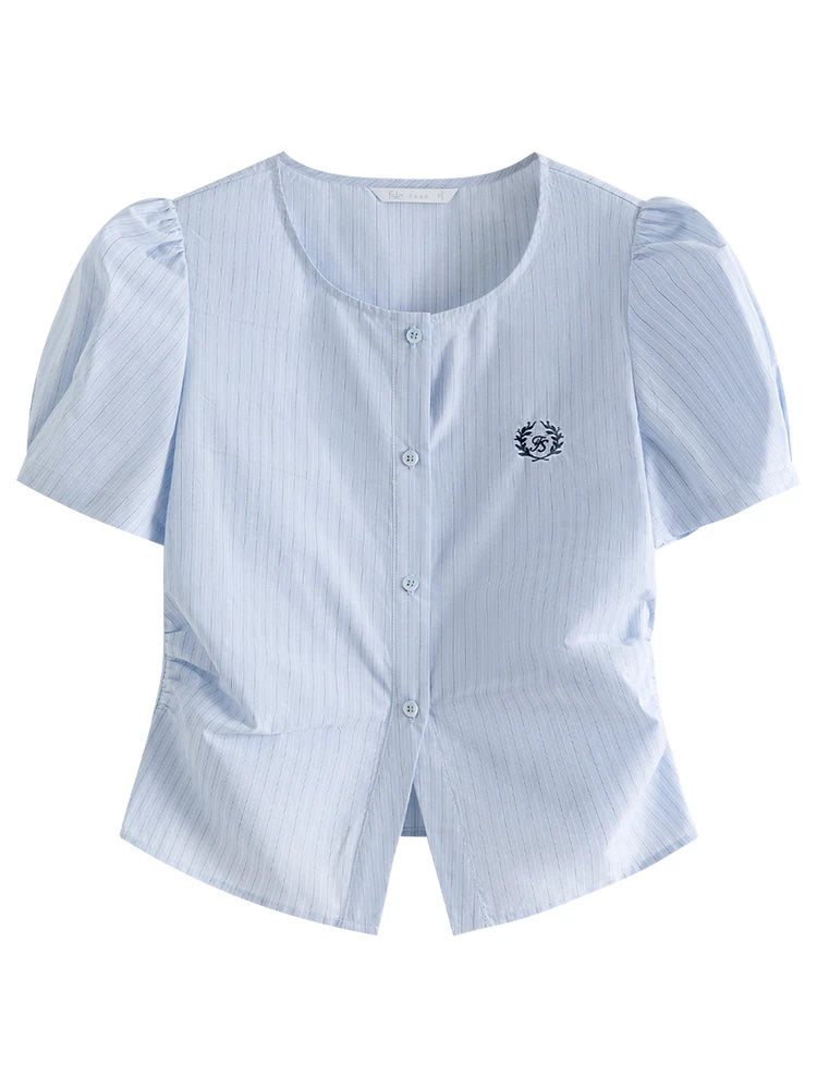 Pale Blue Short Sleeve Button Blouse
