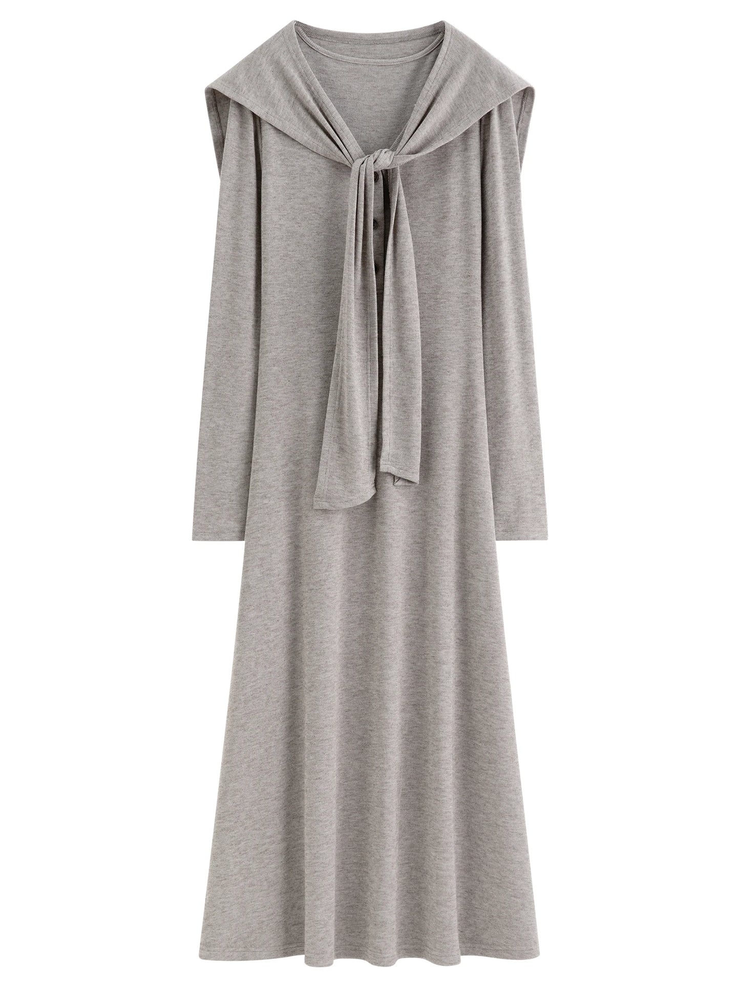 Grey Shawl Collar Knit Maxi Dress