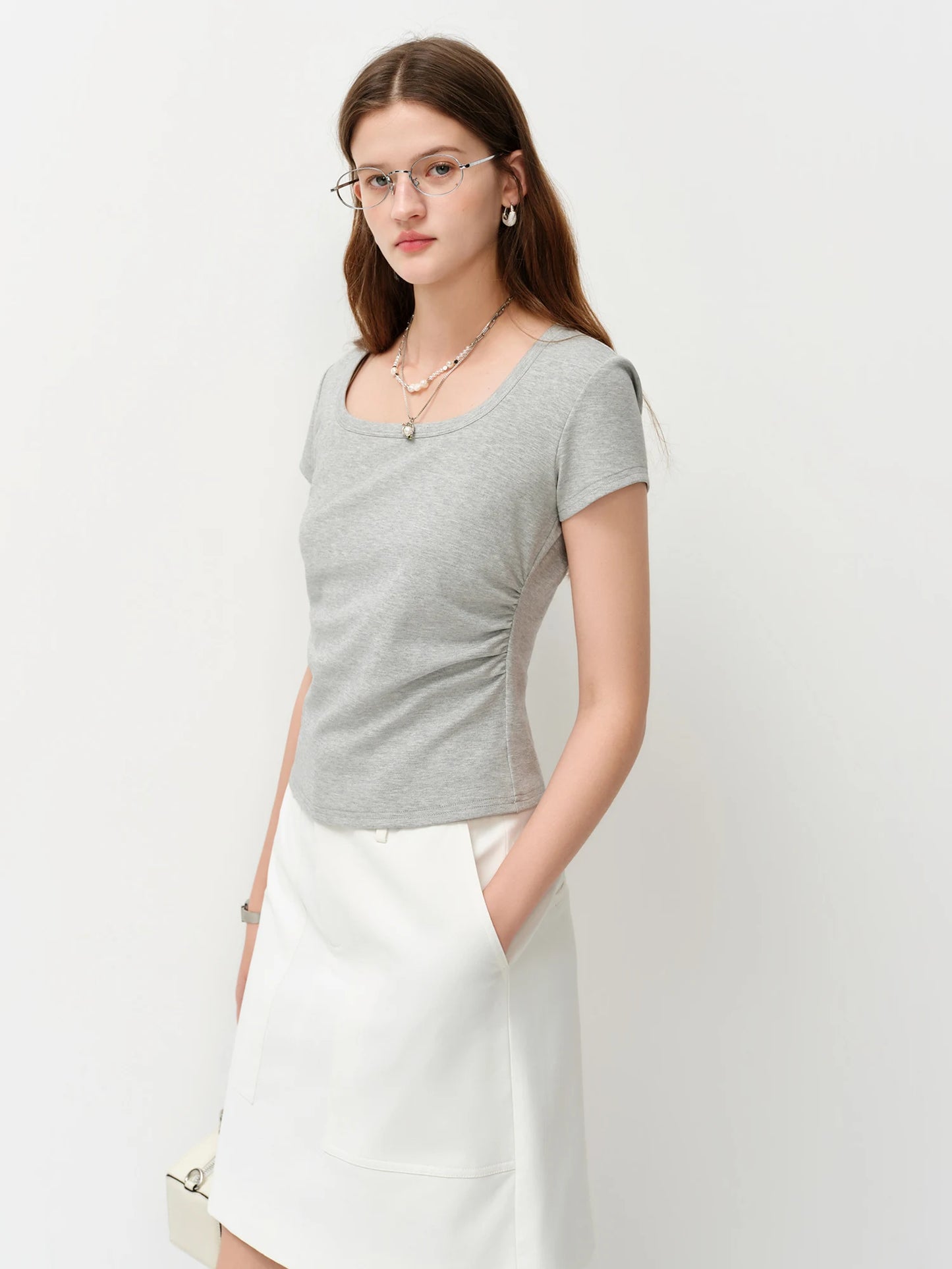 Black Scoop Neck Fitted Tee