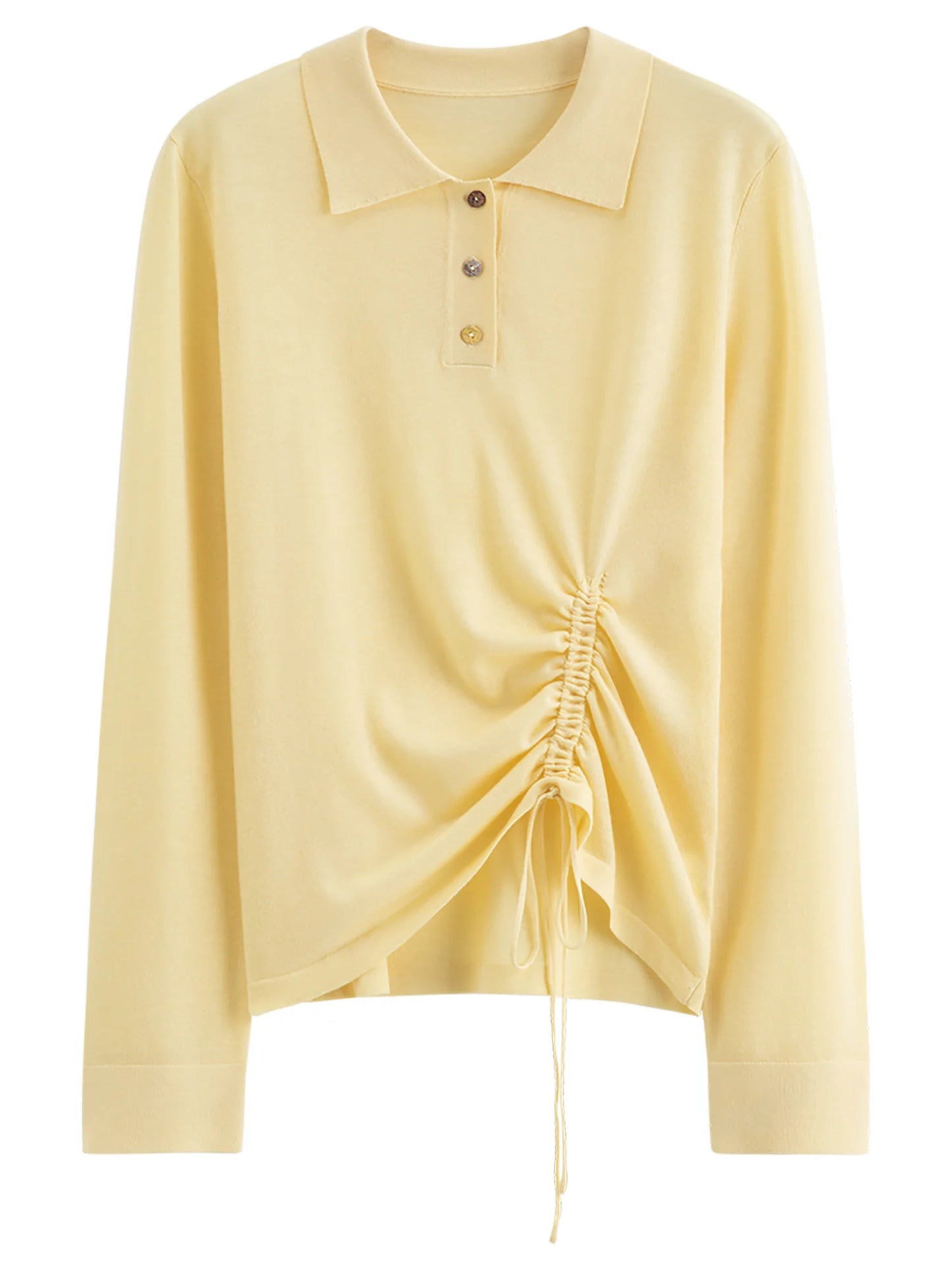 Butter Yellow Drawstring Polo Knit Top