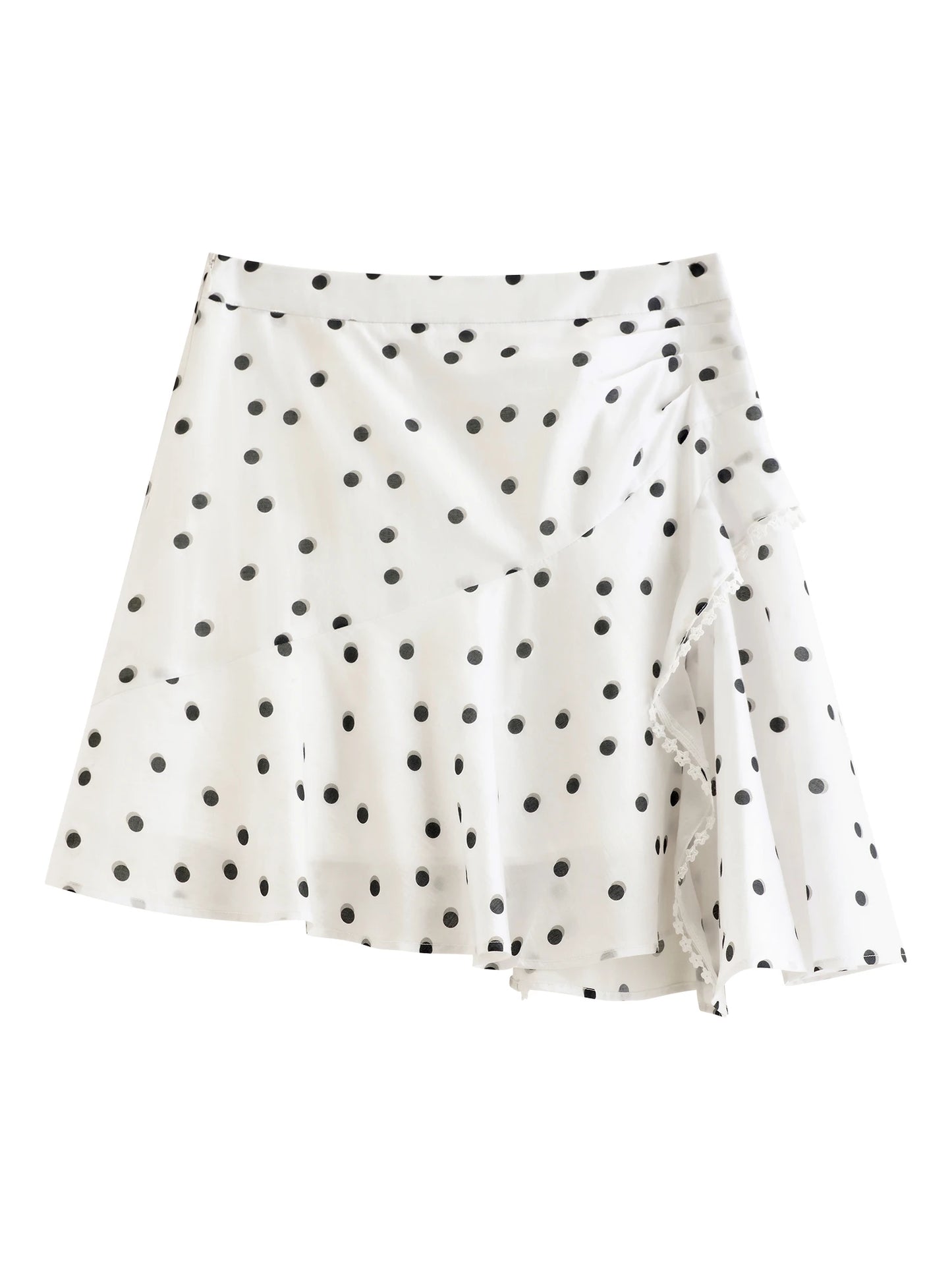 Ivory Polka Dot Ruffle Mini Skirt
