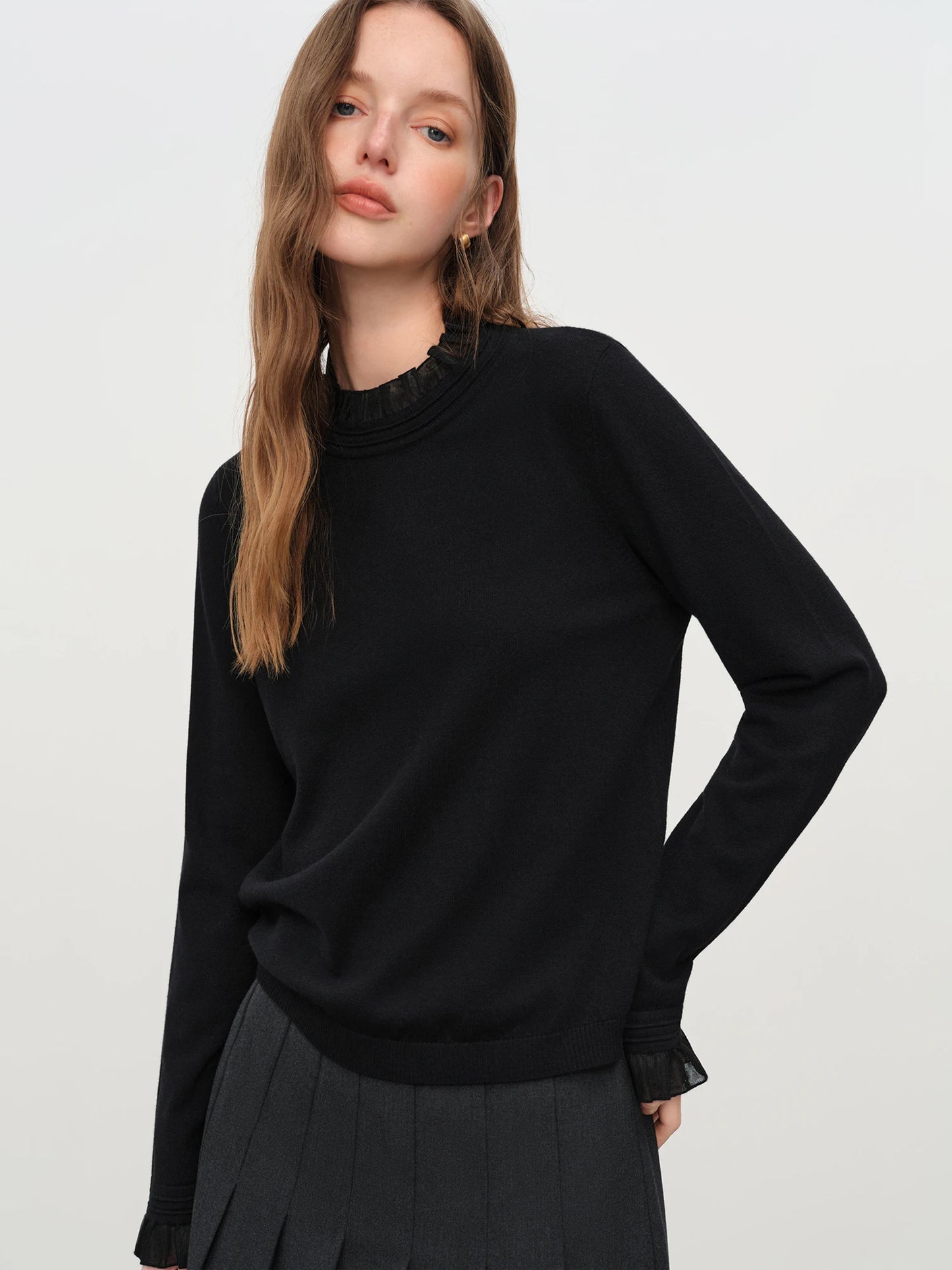 Ivory Ruffle Neck Knit Top