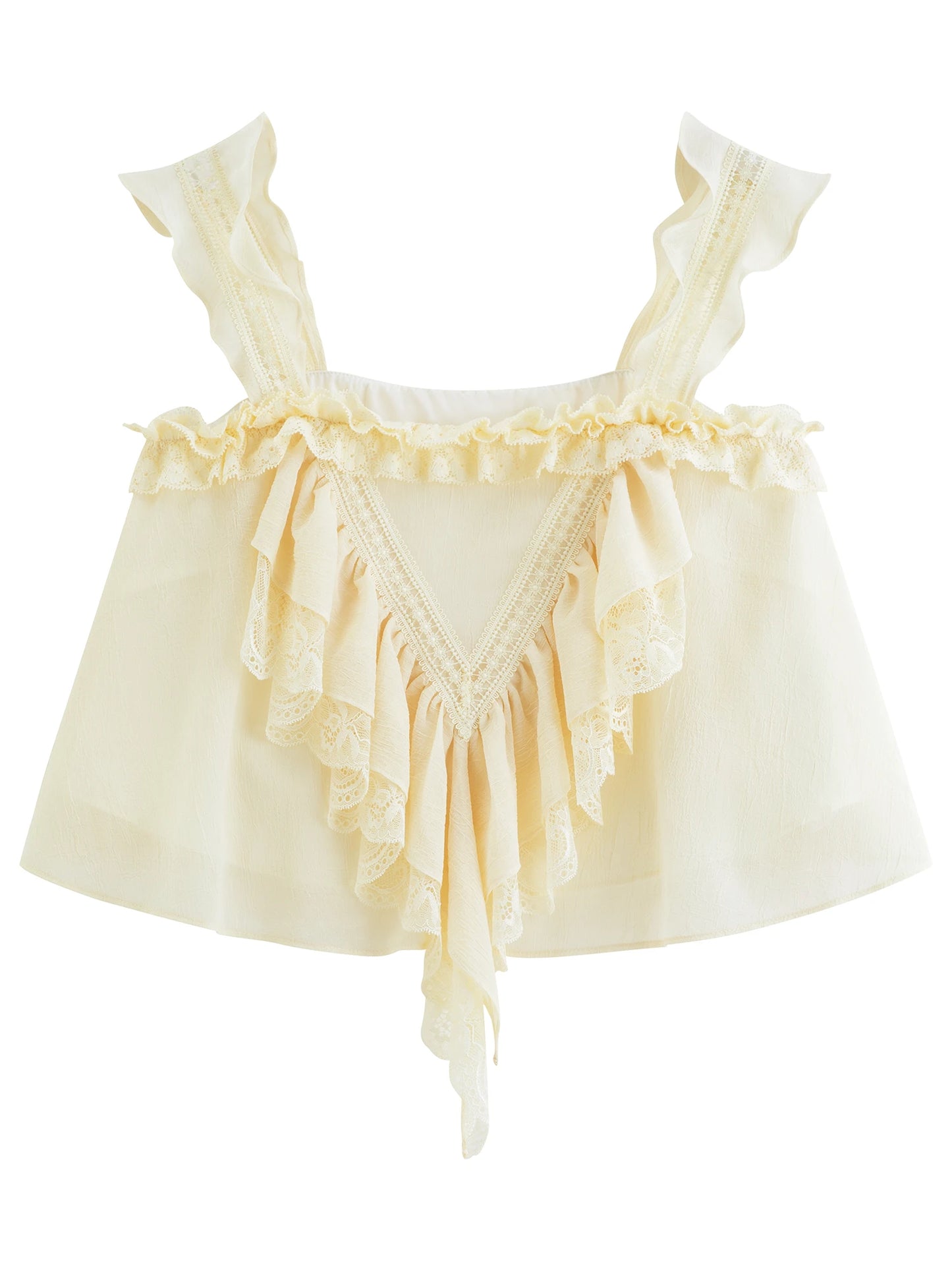 Black Lace Trim Spaghetti Strap Blouse