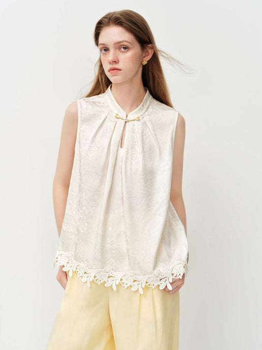Ivory Lace Hem Sleeveless Blouse