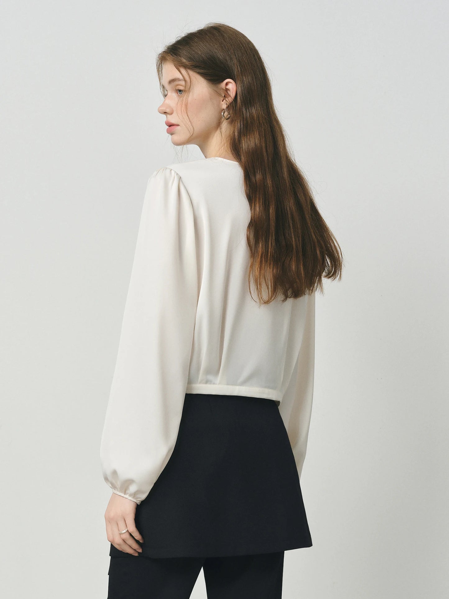 Ivory Wrap Front Satin Blouse