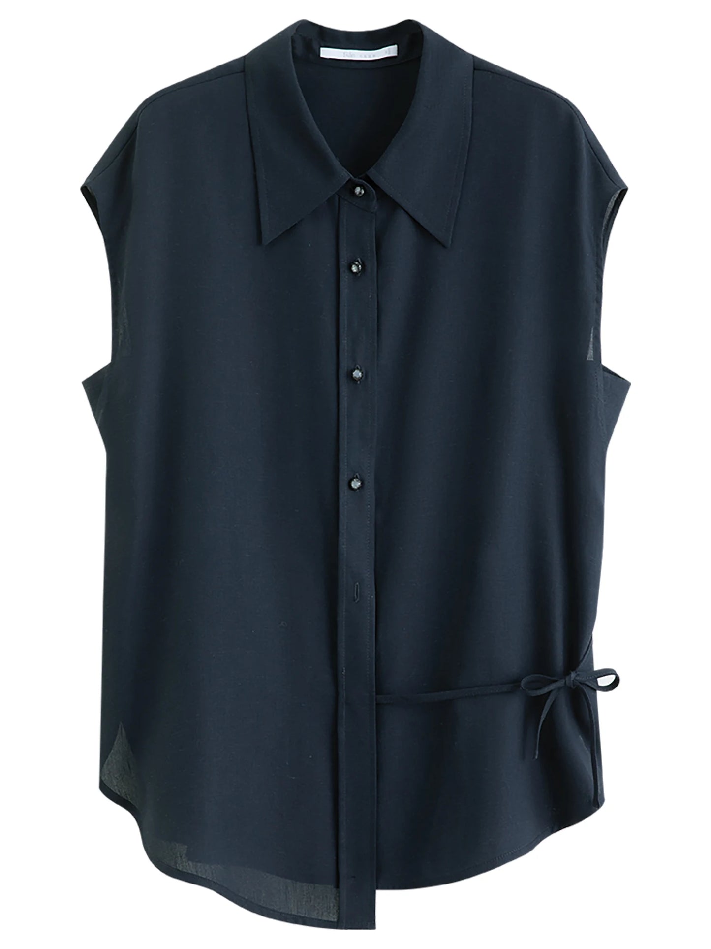 Ivory Linen Belted Sleeveless Shirt