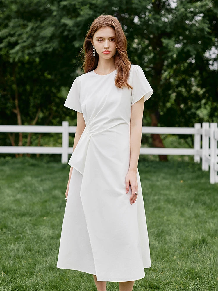 Black Draped Waist Midi Dress