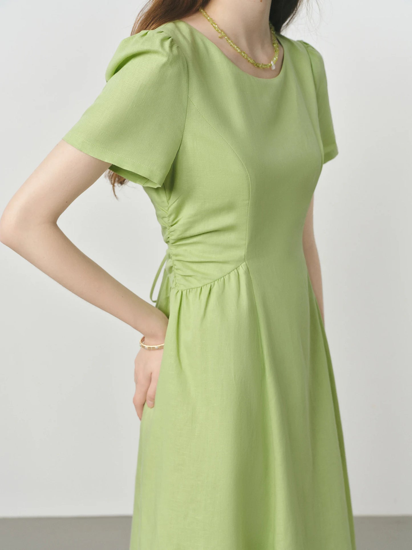 Pale Blue Pleated Waist Midi Dress
