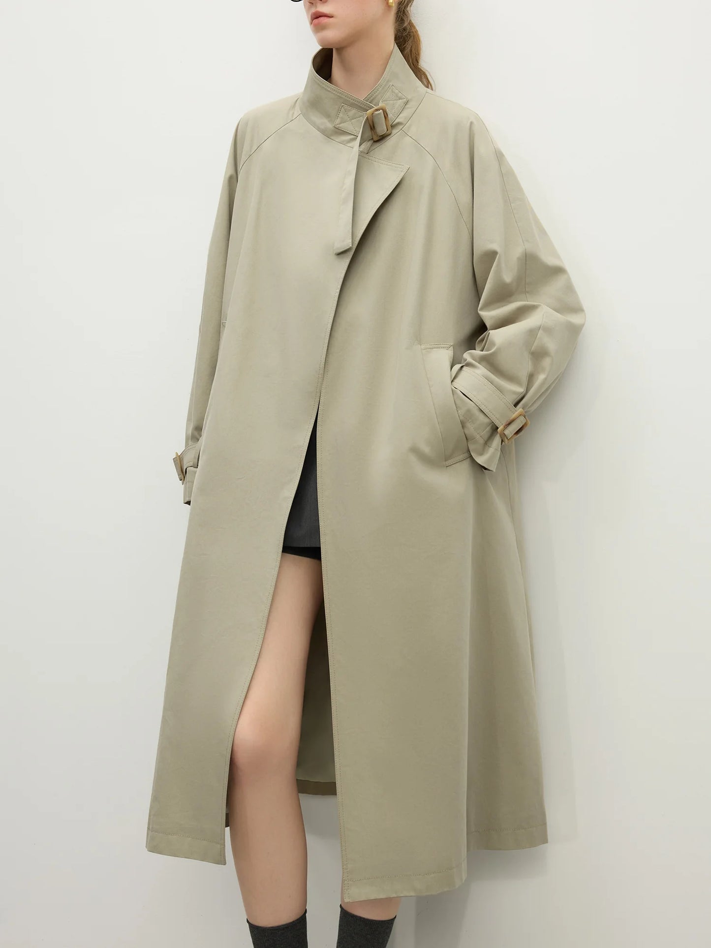 Ivory Stand Collar Long Trench