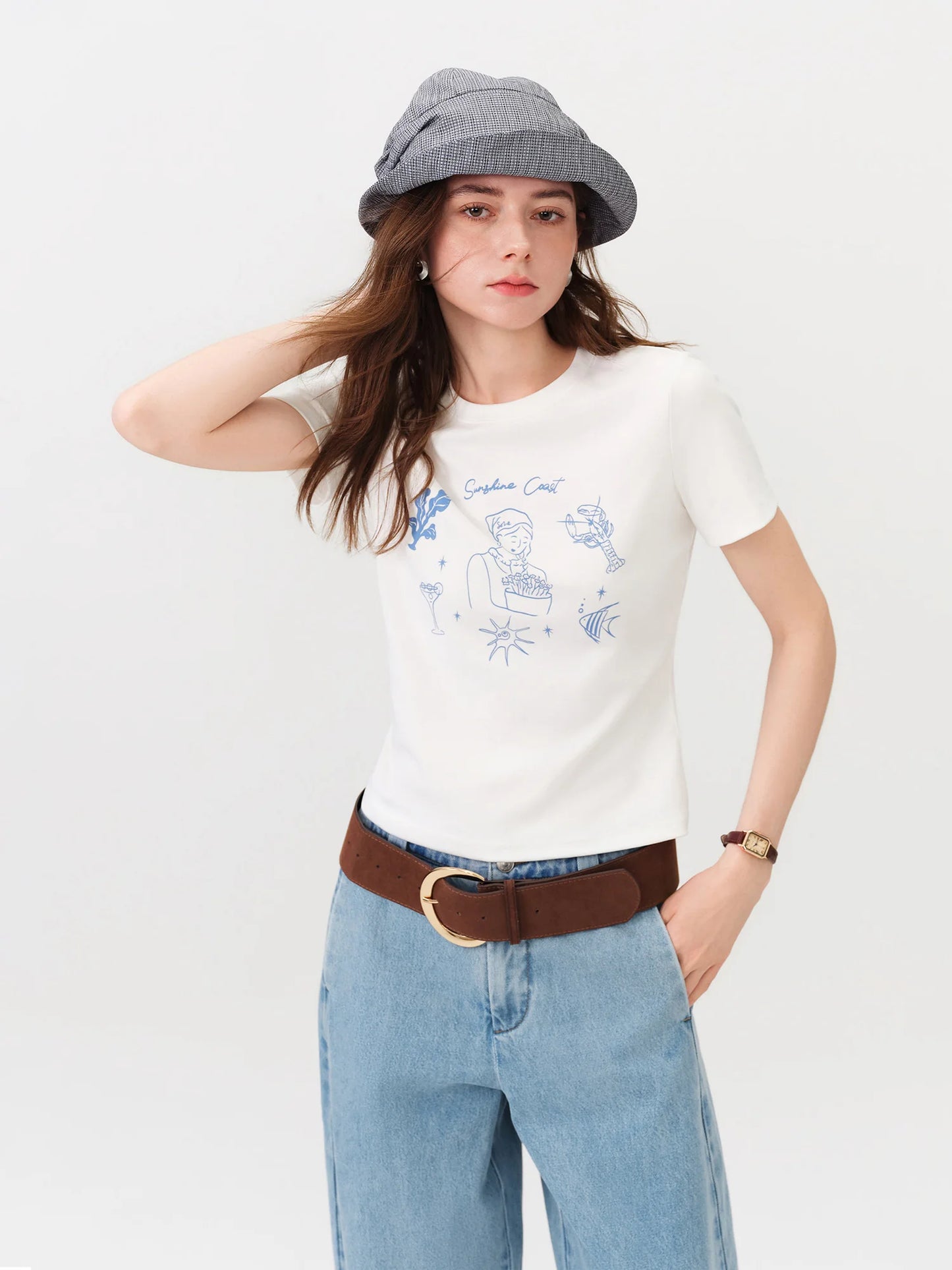 White Botanical Graphic Cotton Tee