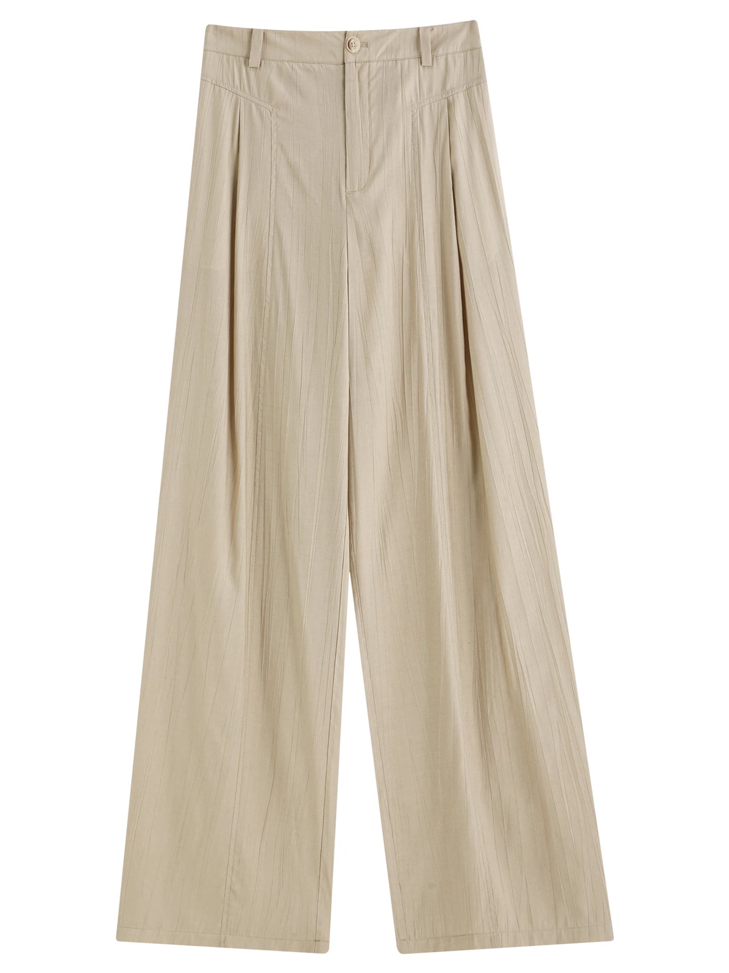 Beige Draped Wide Leg Pants