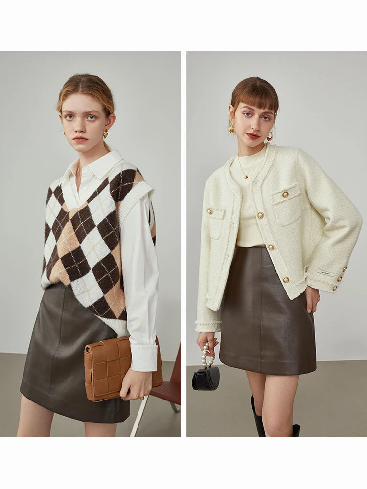 Brown Faux Leather A-Line Mini Skirt