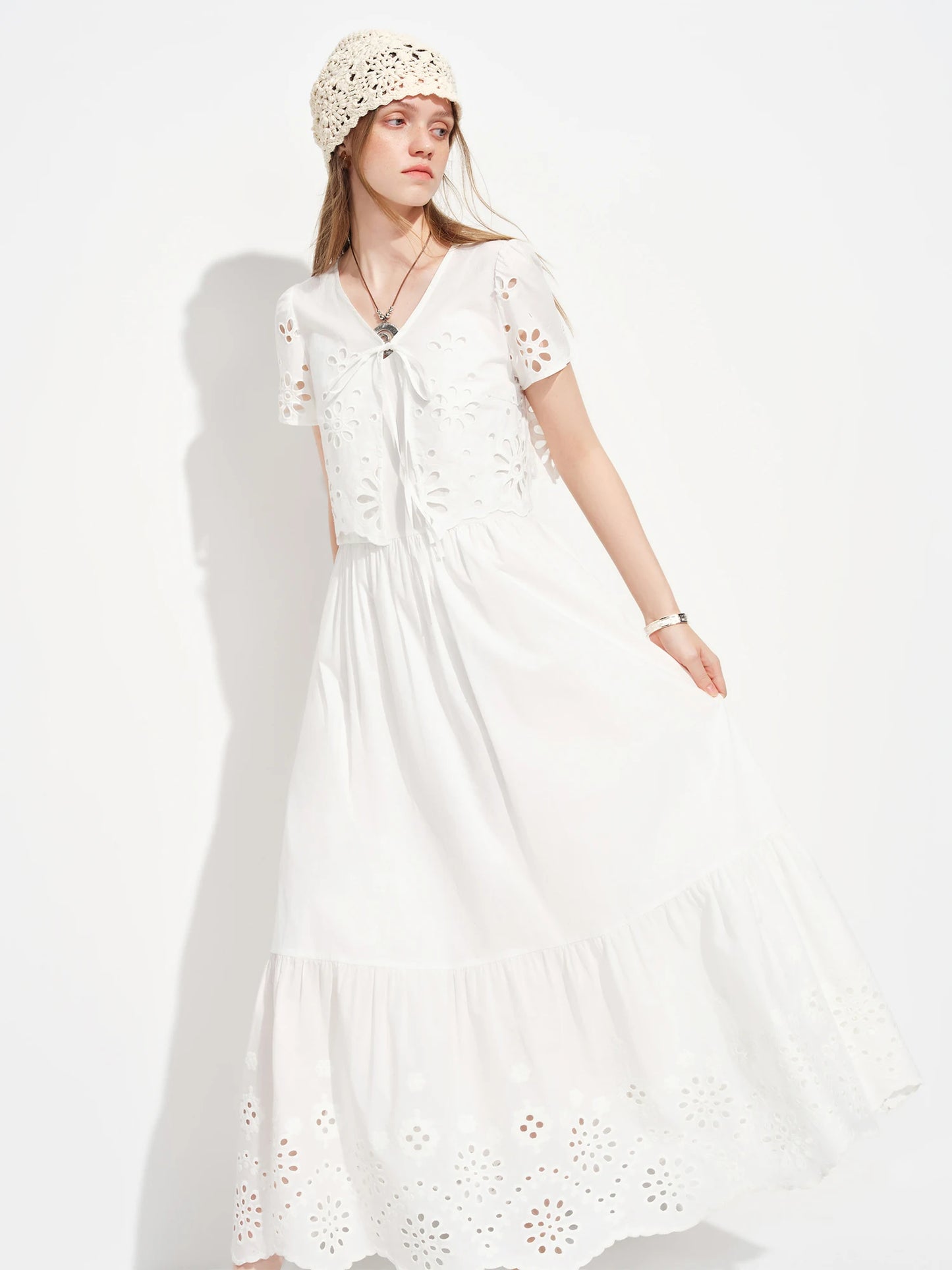 White Lace Two Piece Maxi Dress
