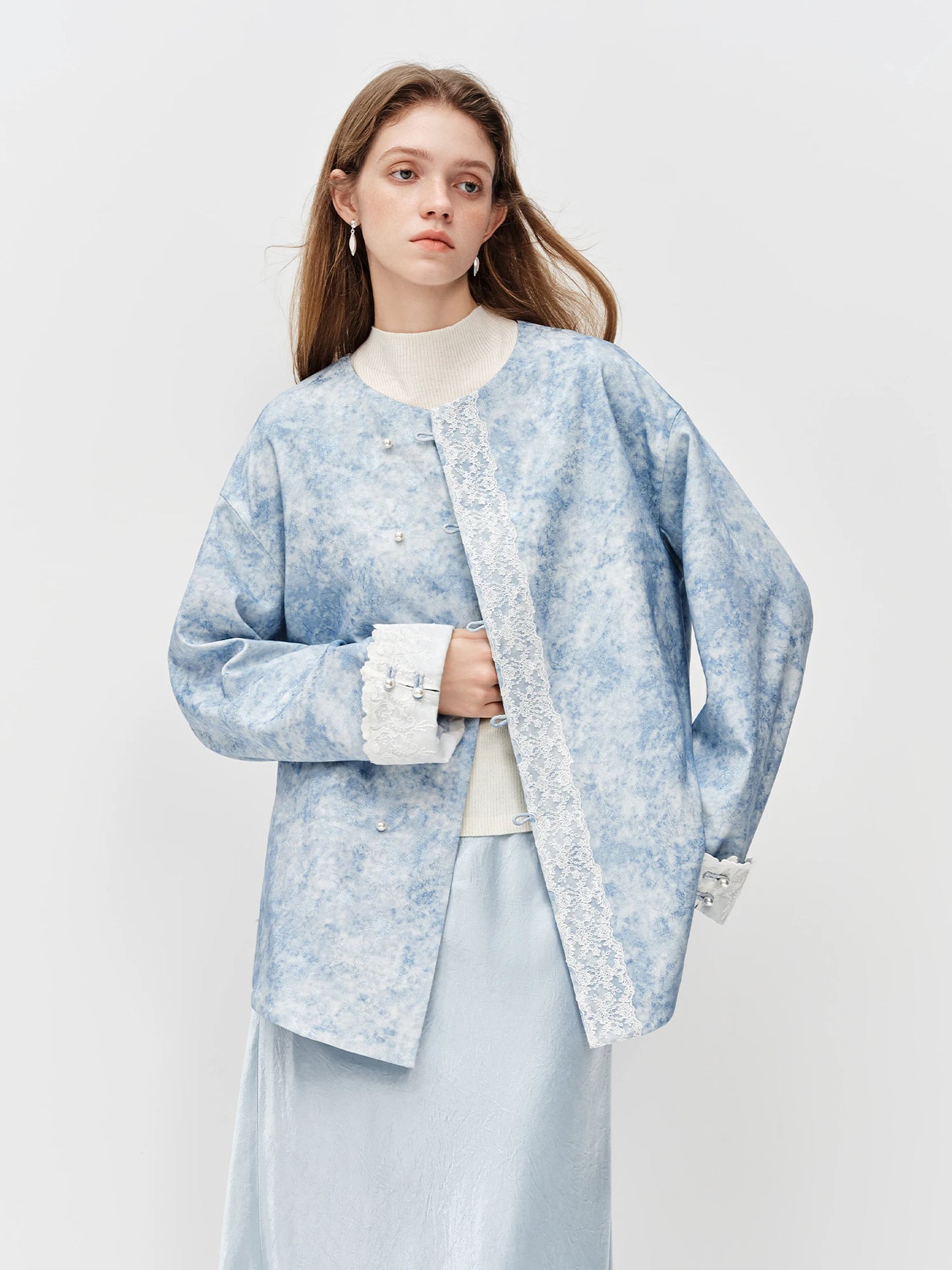 Pale Blue Floral Jacquard Jacket