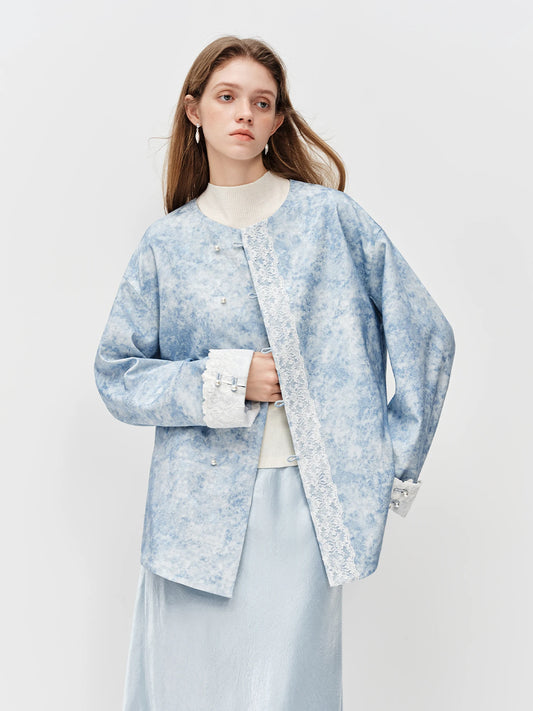 Pale Blue Floral Jacquard Jacket