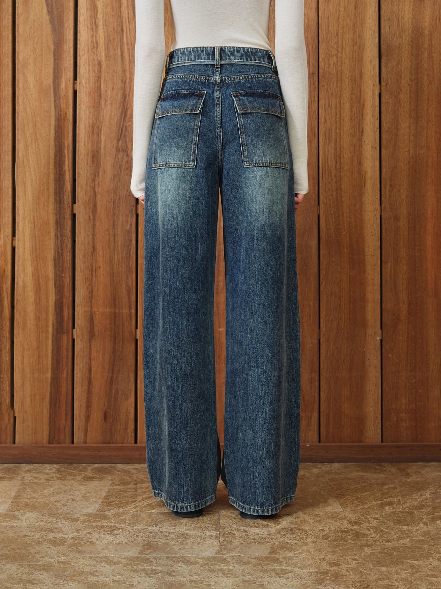 Medium Wash Drawstring Wide Leg Jeans