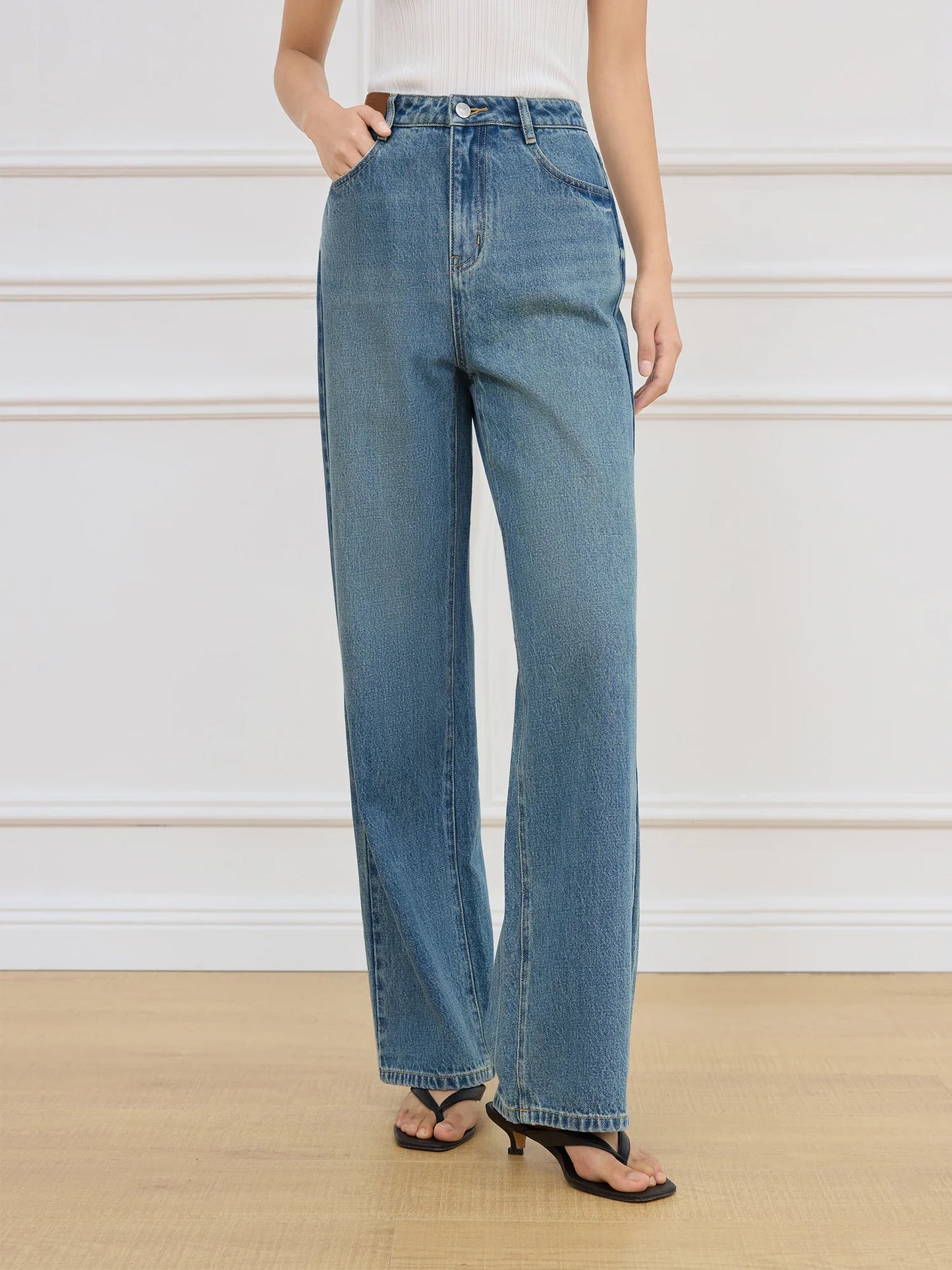 Medium Wash Straight Ankle Jeans