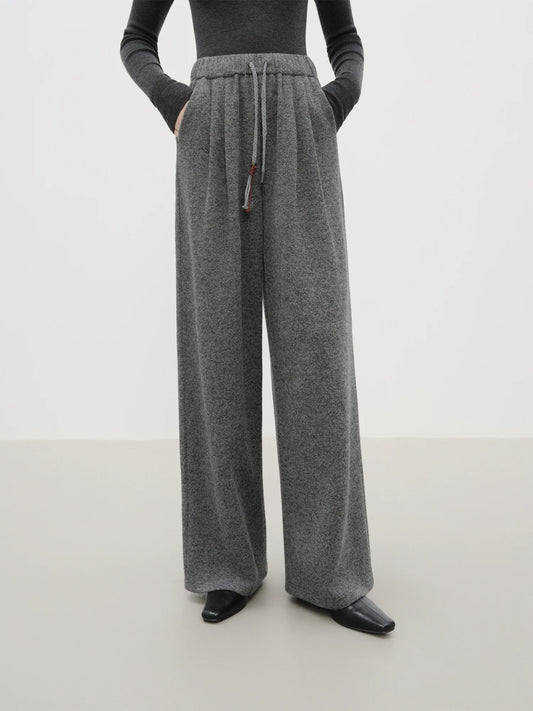Charcoal Drawstring Wool Wide Leg Pants