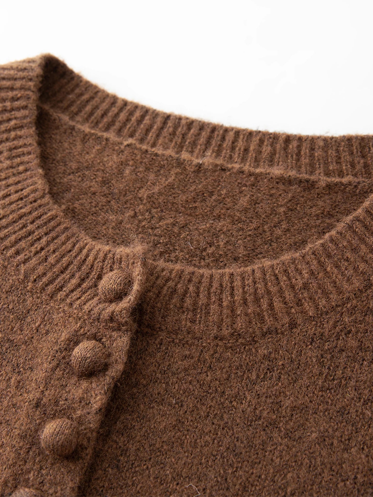 Chocolate Crew Neck Knit Cardigan