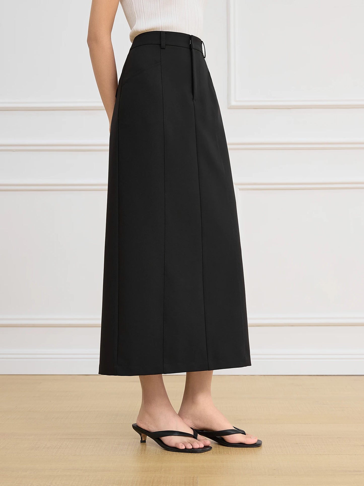 Black Straight Slit Maxi Skirt